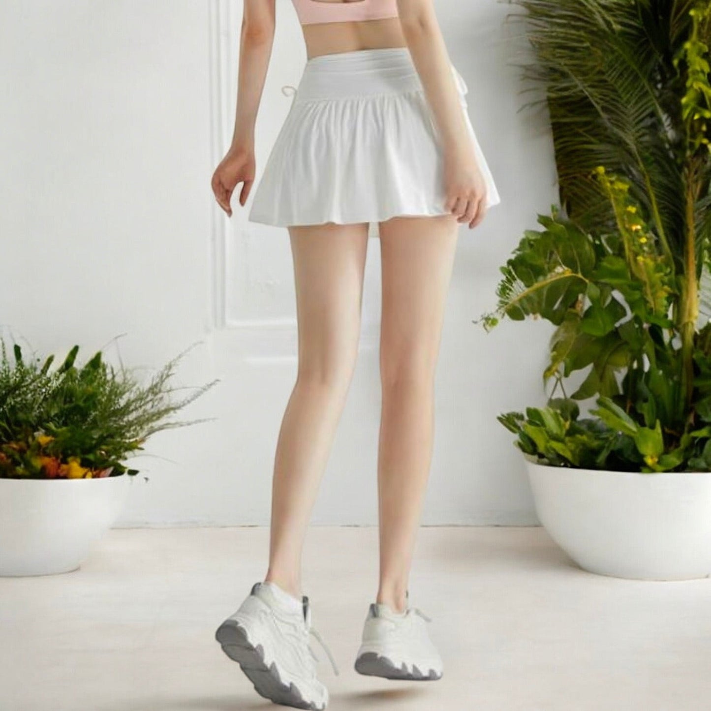 High Waist Flared Active Skirt with Adjustable Drawstring Sides