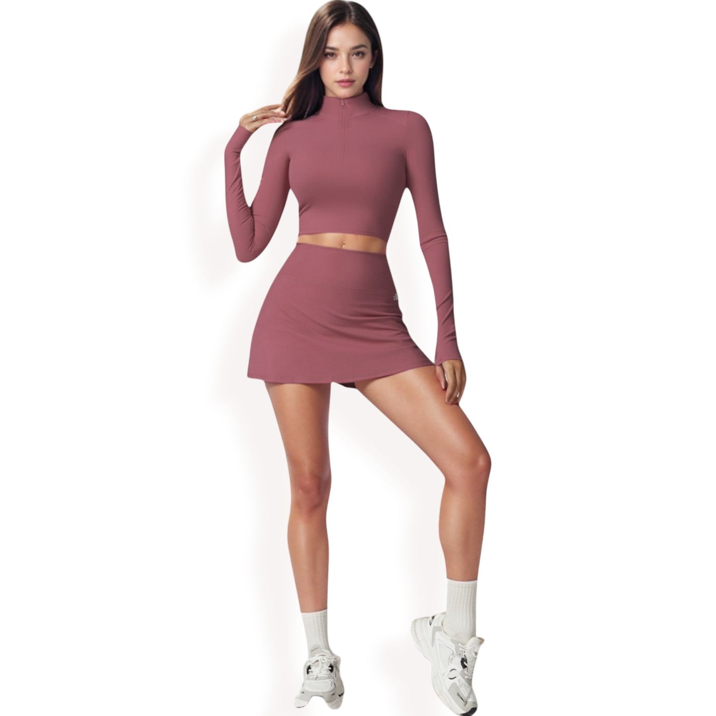 High Waist Athletic Skort with Built-In Shorts and Side Slit
