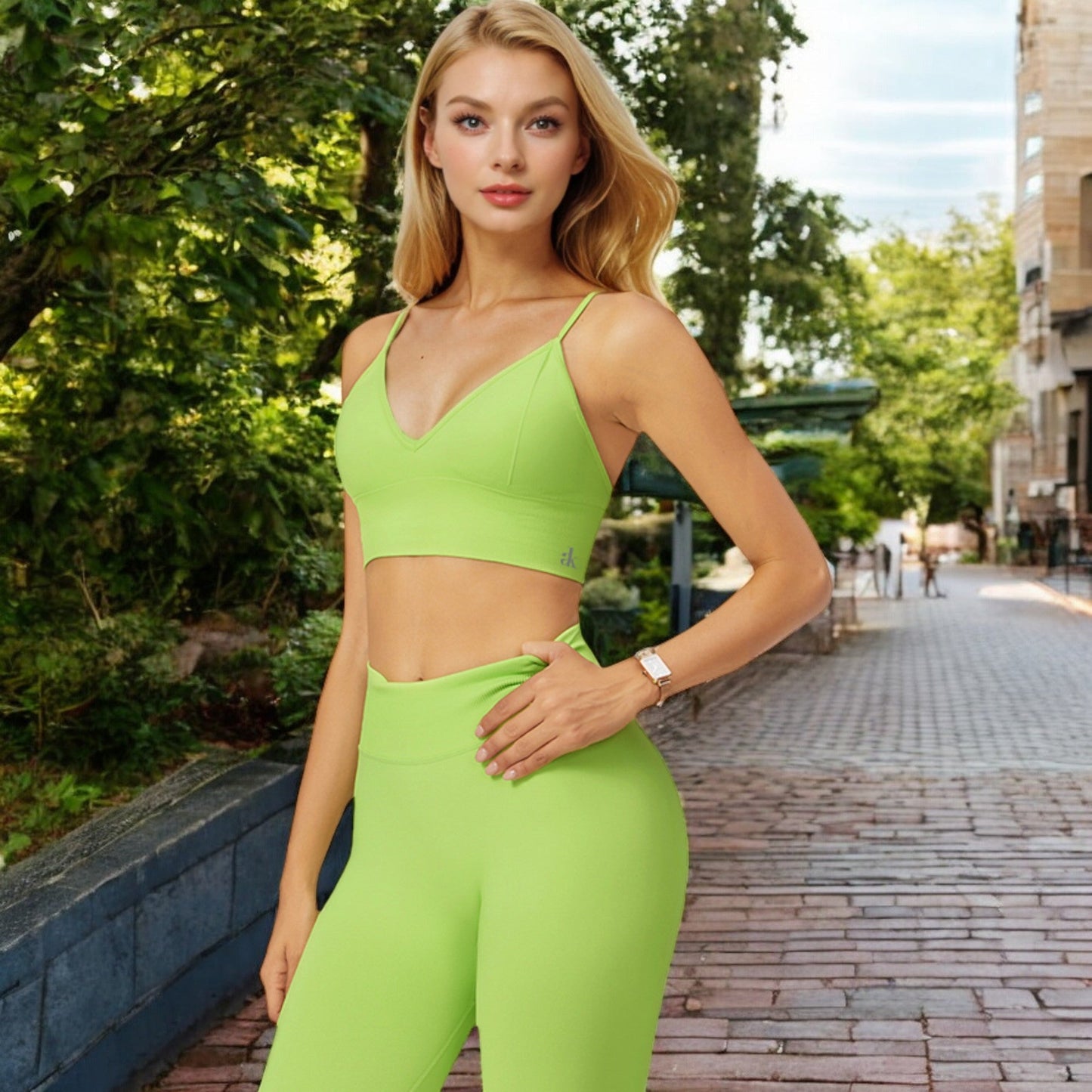 V-Neck Longline Sports Bra with Adjustable Spaghetti Straps