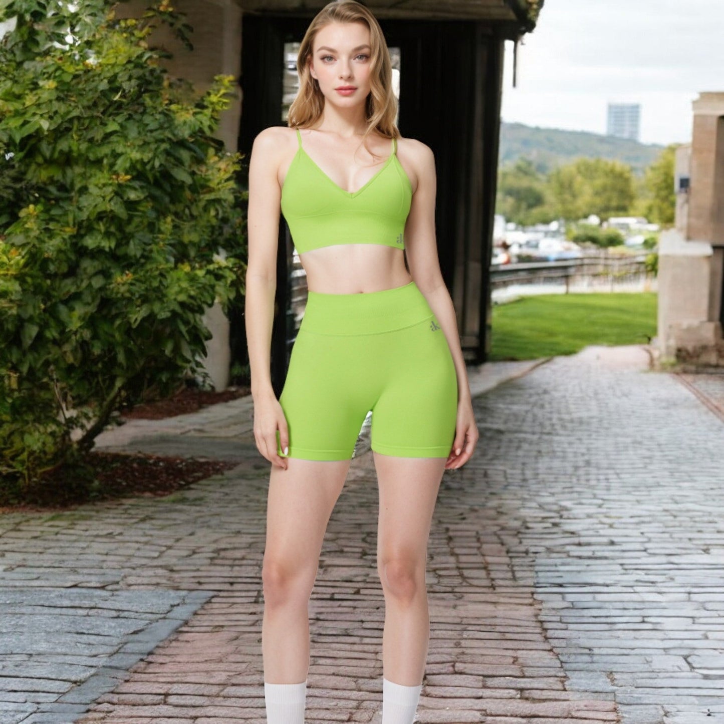 V-Neck Longline Sports Bra with Adjustable Spaghetti Straps