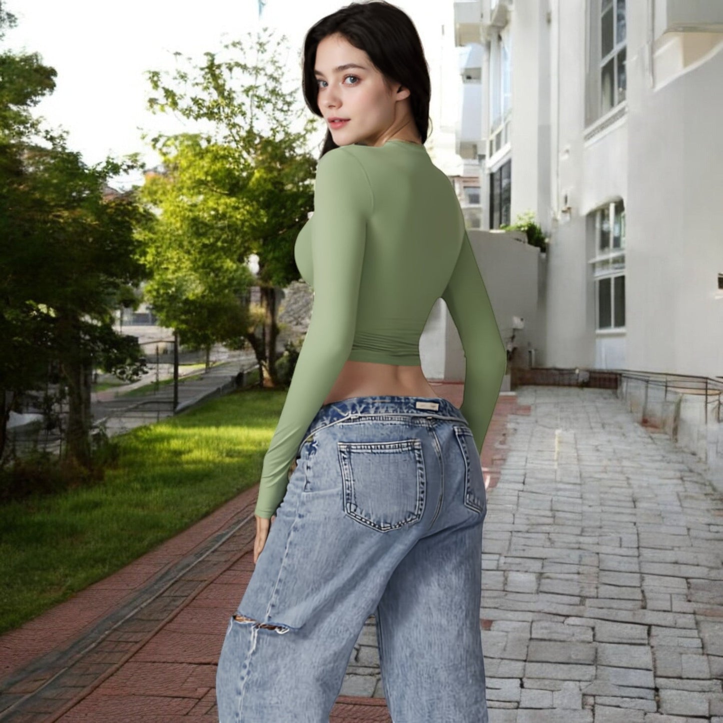 Long Sleeve Cropped Crew Neck Top