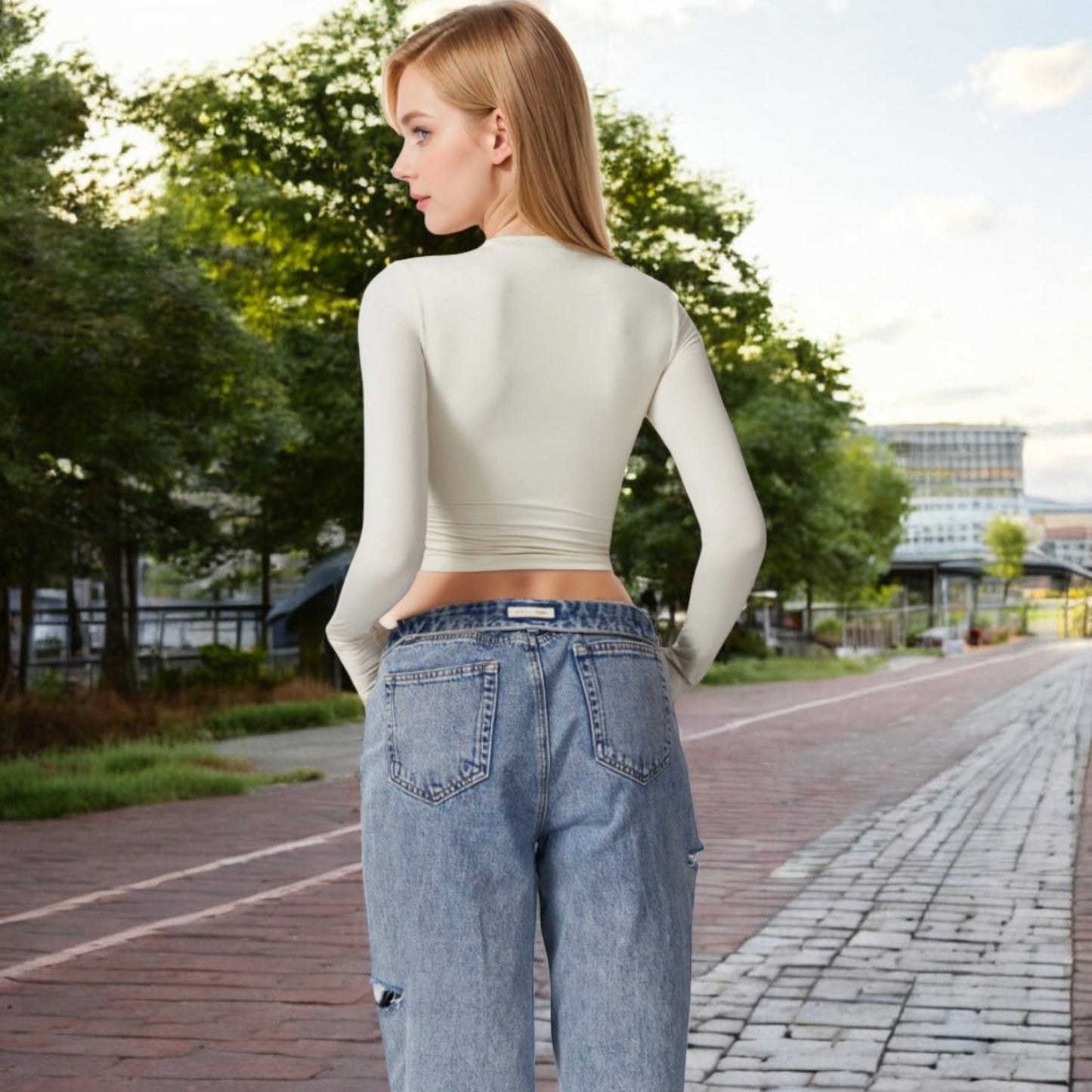 Long Sleeve Cropped Crew Neck Top
