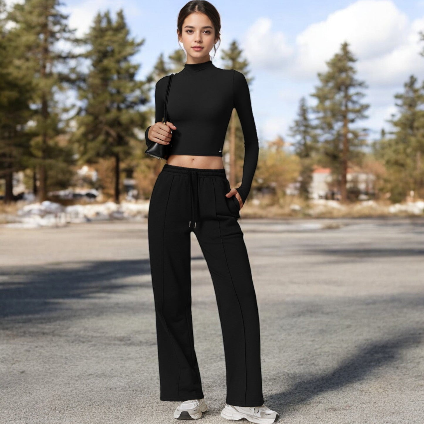 Long Sleeve Mock Neck Cropped Activewear Top