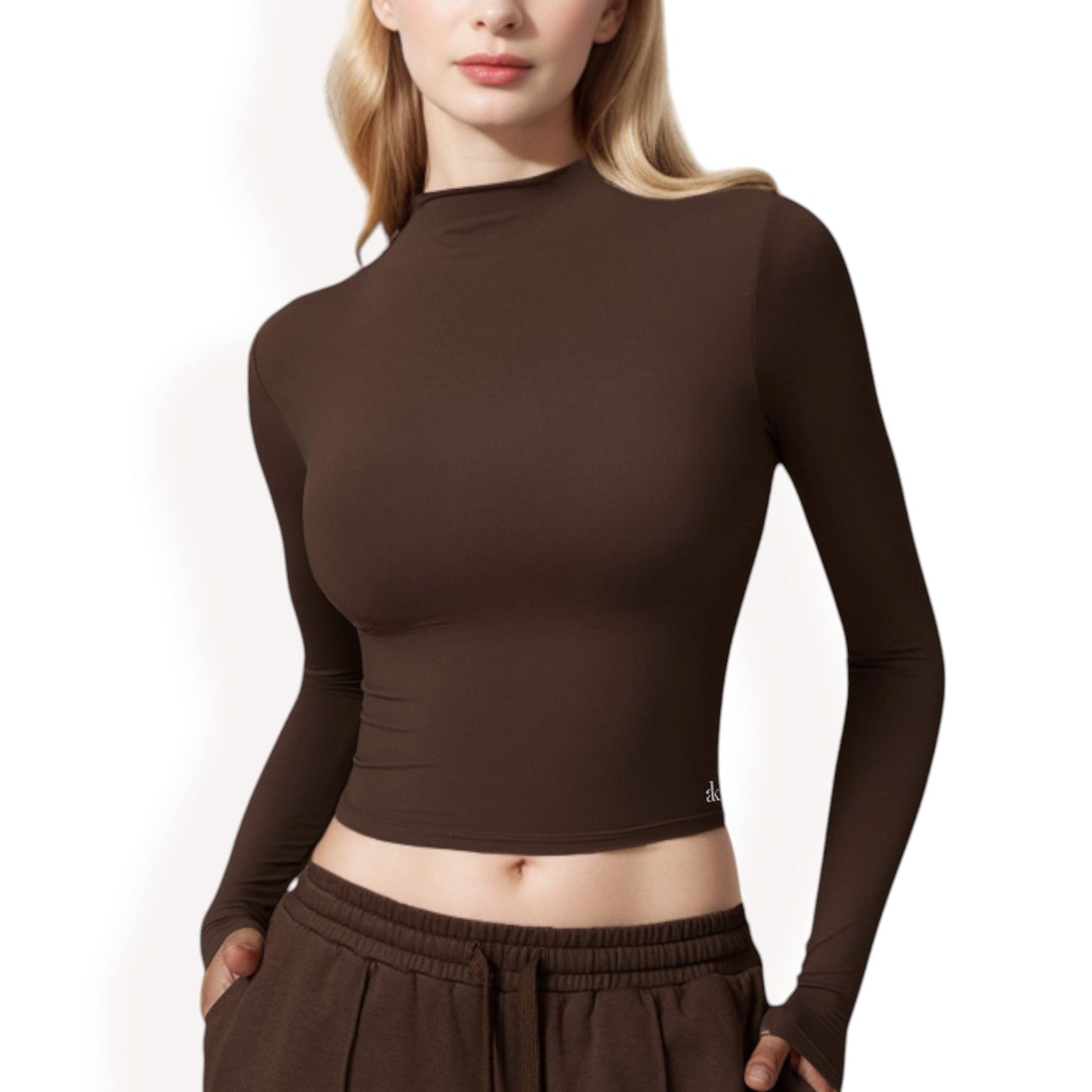 Long Sleeve Mock Neck Cropped Activewear Top