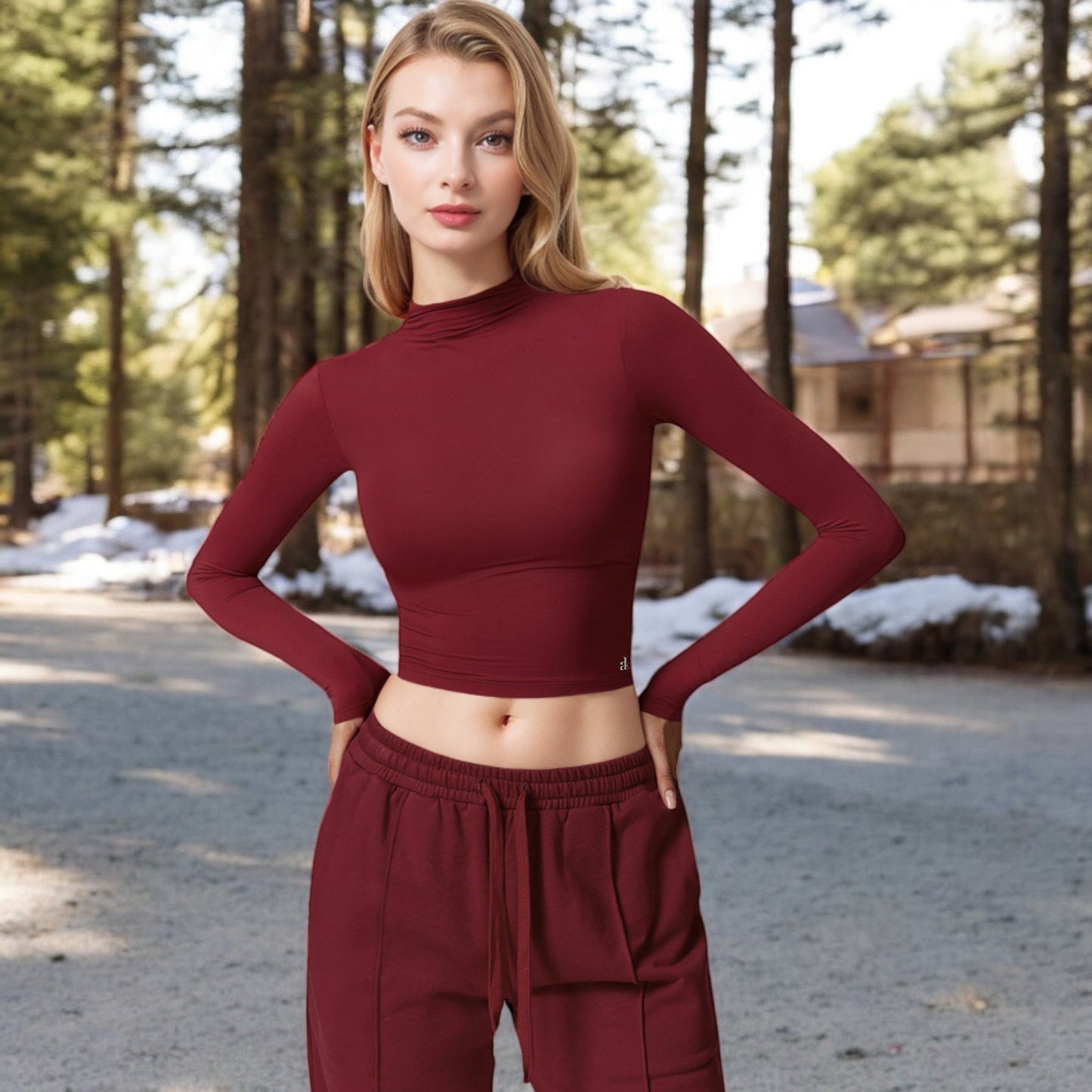 Long Sleeve Mock Neck Cropped Activewear Top
