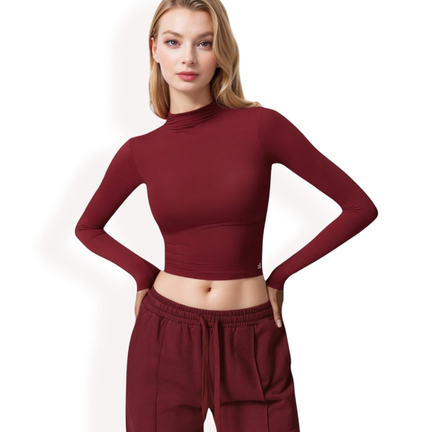 Long Sleeve Mock Neck Cropped Activewear Top