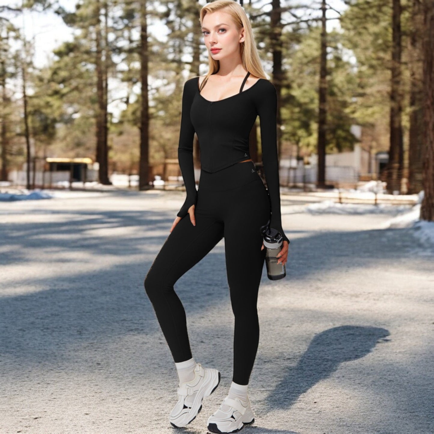 Long Sleeve Zip-Up Top with Thumbholes