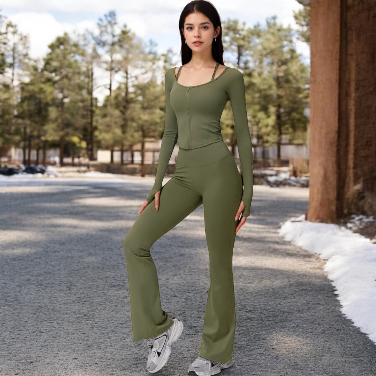 Long Sleeve Zip-Up Top with Thumbholes