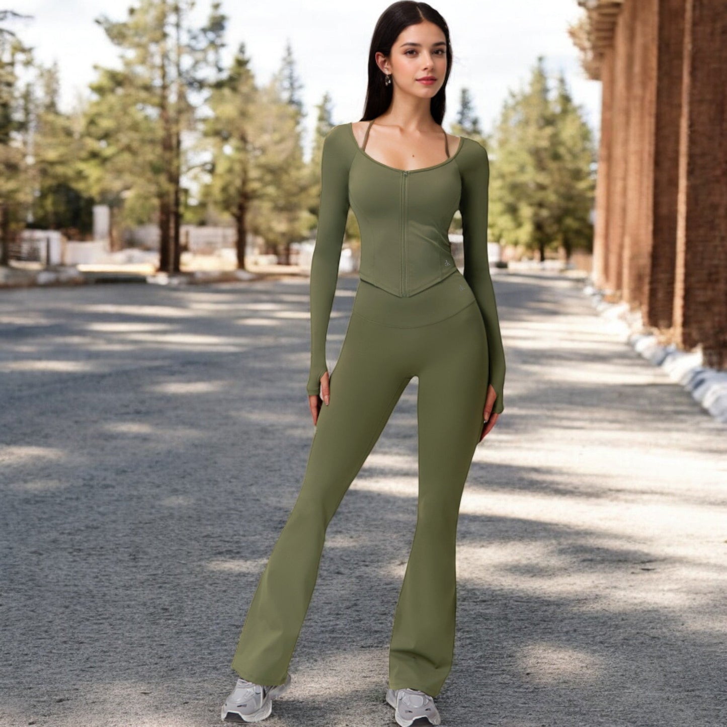 Long Sleeve Zip-Up Top with Thumbholes