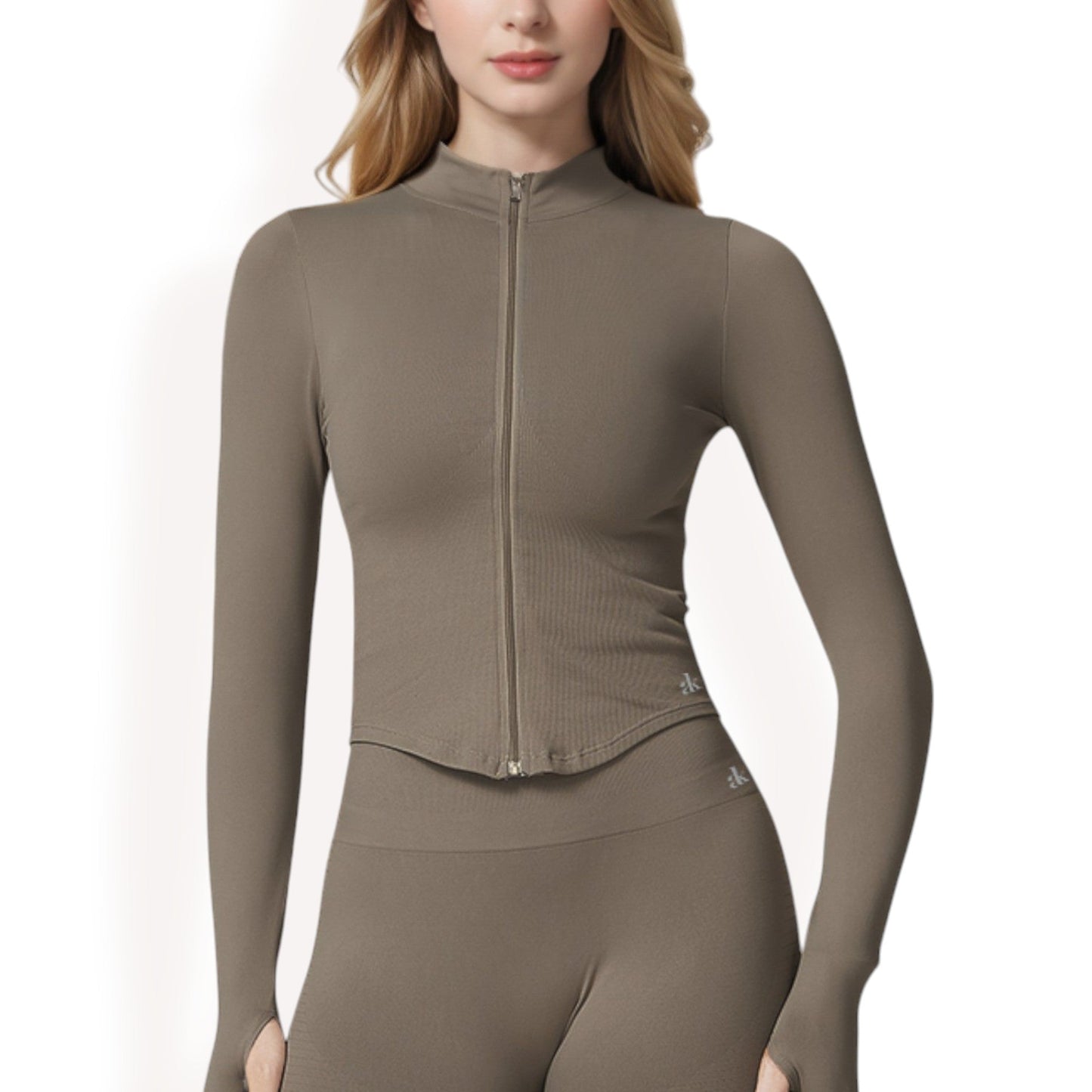 Zip-Up Long Sleeve Activewear Jacket with Thumbholes and High Collar