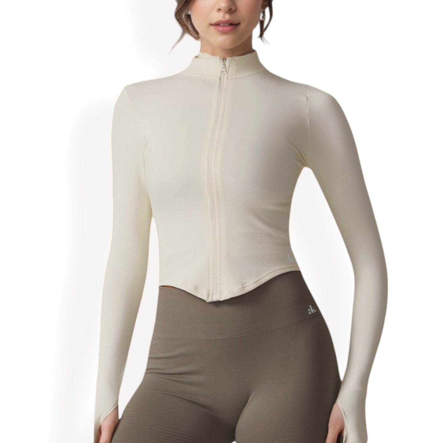 Zip-Up Long Sleeve Activewear Jacket with Thumbholes and High Collar