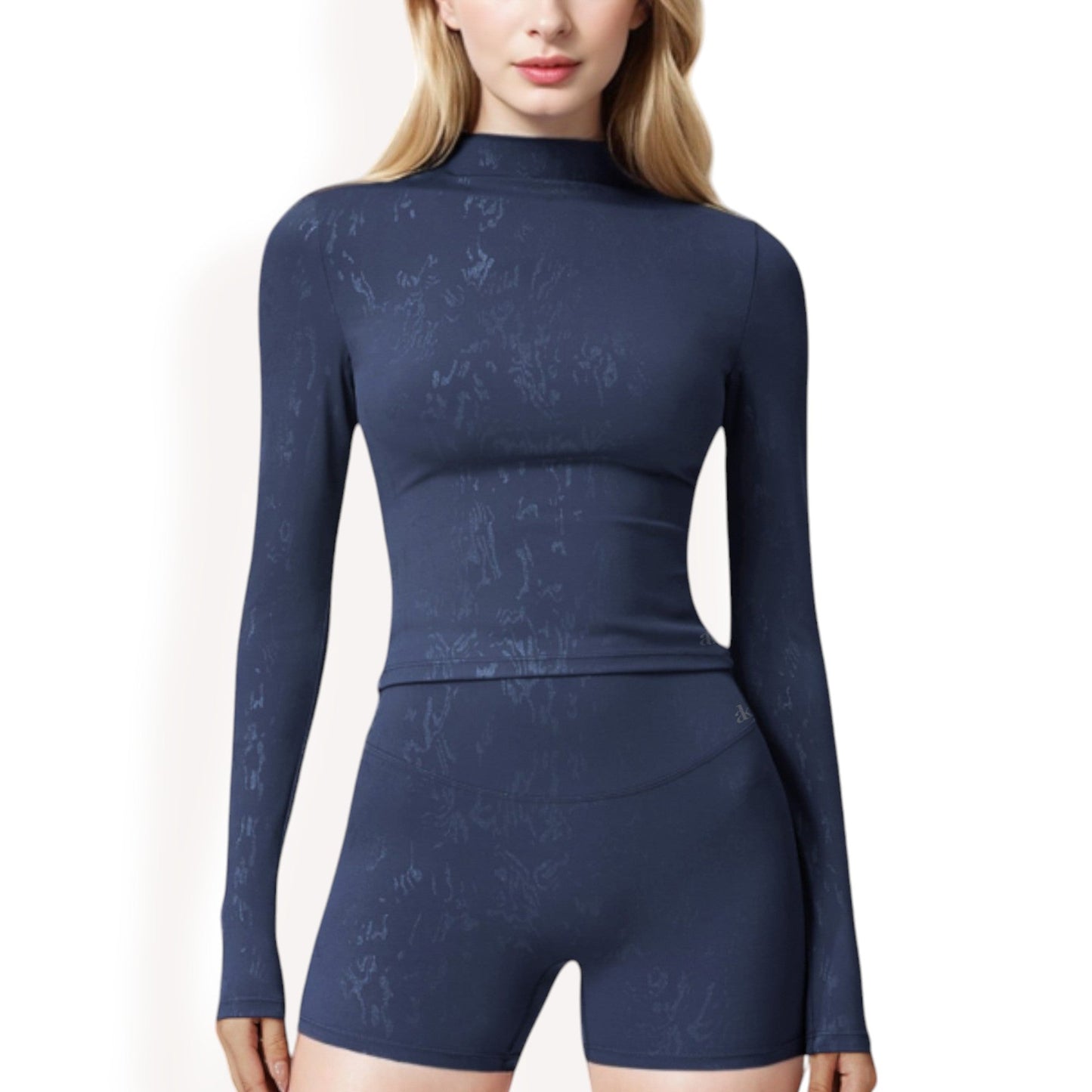 High Neck Long Sleeve Active Top with Subtle Pattern