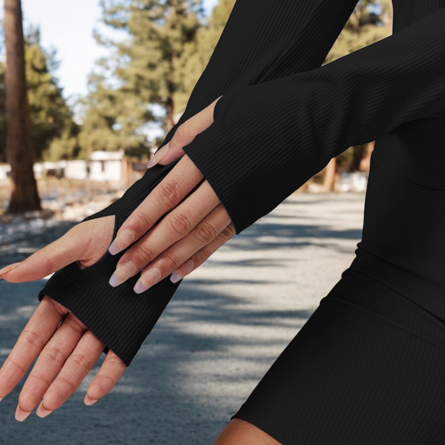 Ribbed Long Sleeve Half-Zip Activewear Top