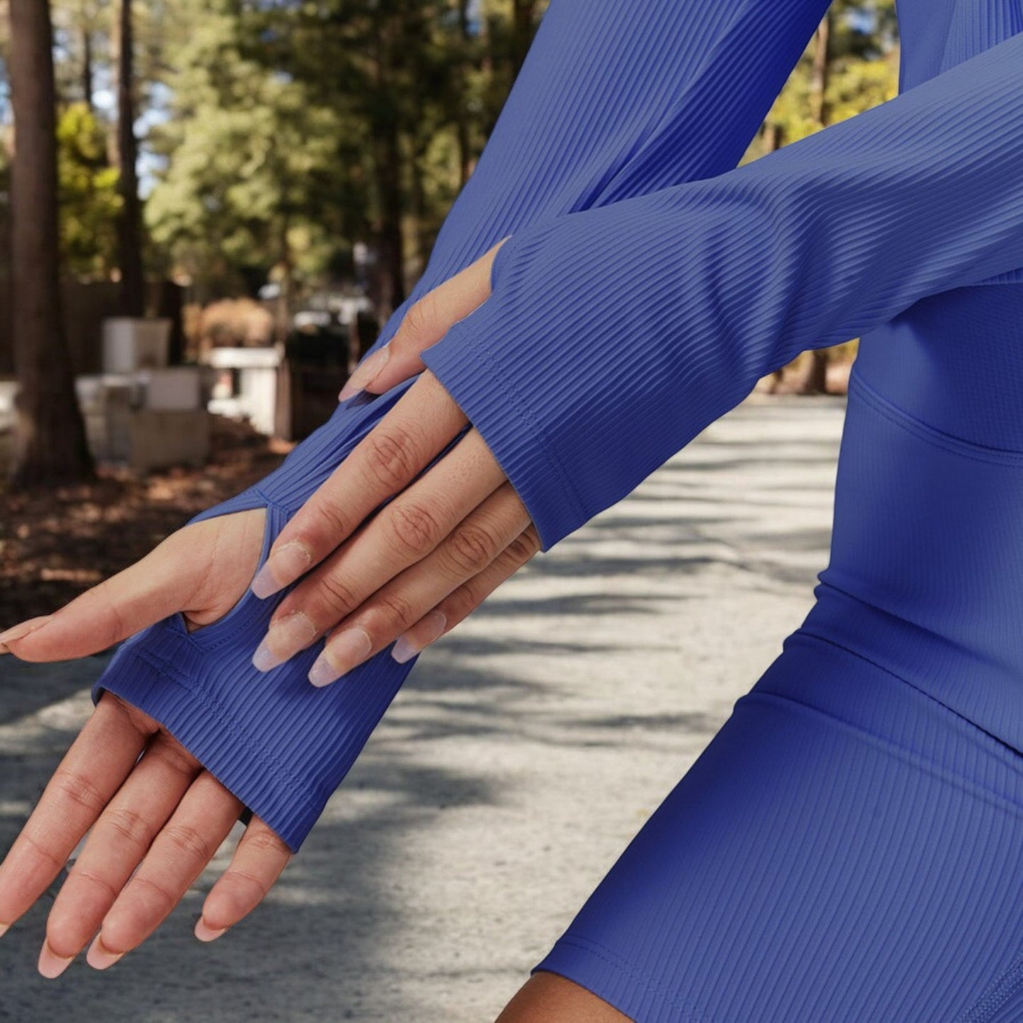 Ribbed Long Sleeve Half-Zip Activewear Top