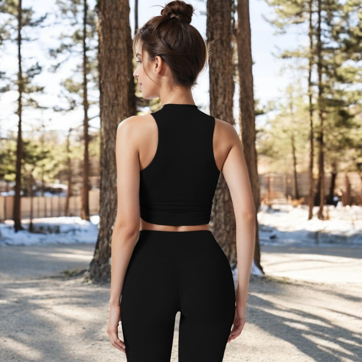 High Neck Athletic Crop Top with Racerback Design and Stretchy Fabric for Activewear