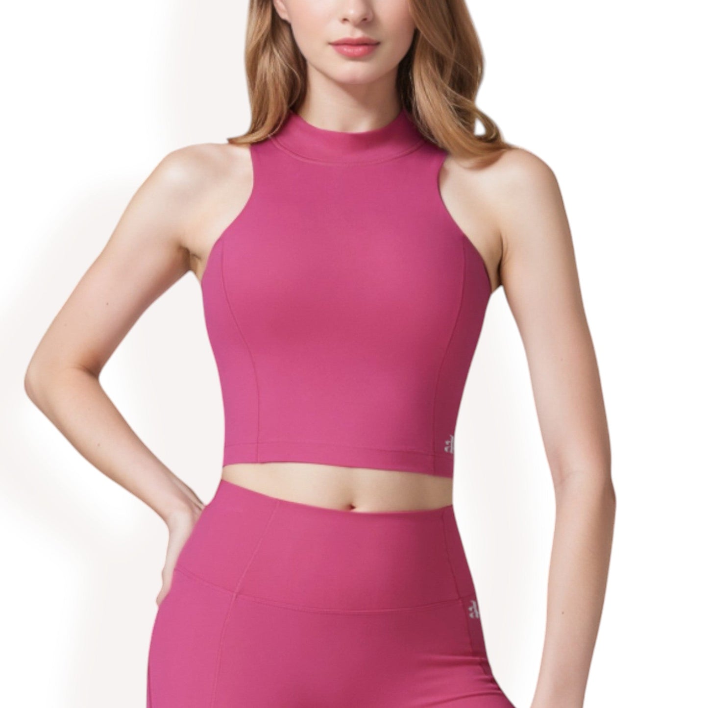 High Neck Athletic Crop Top with Racerback Design and Stretchy Fabric for Activewear