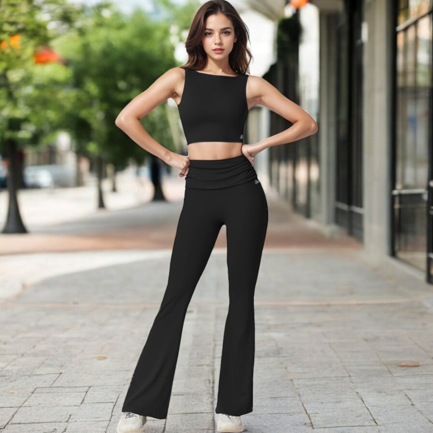 Sleeveless Crop Top with High Neckline
