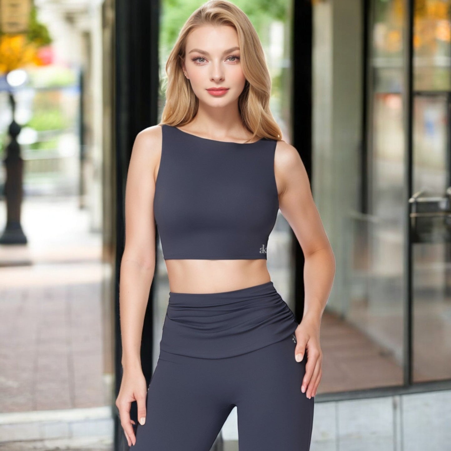 Sleeveless Crop Top with High Neckline