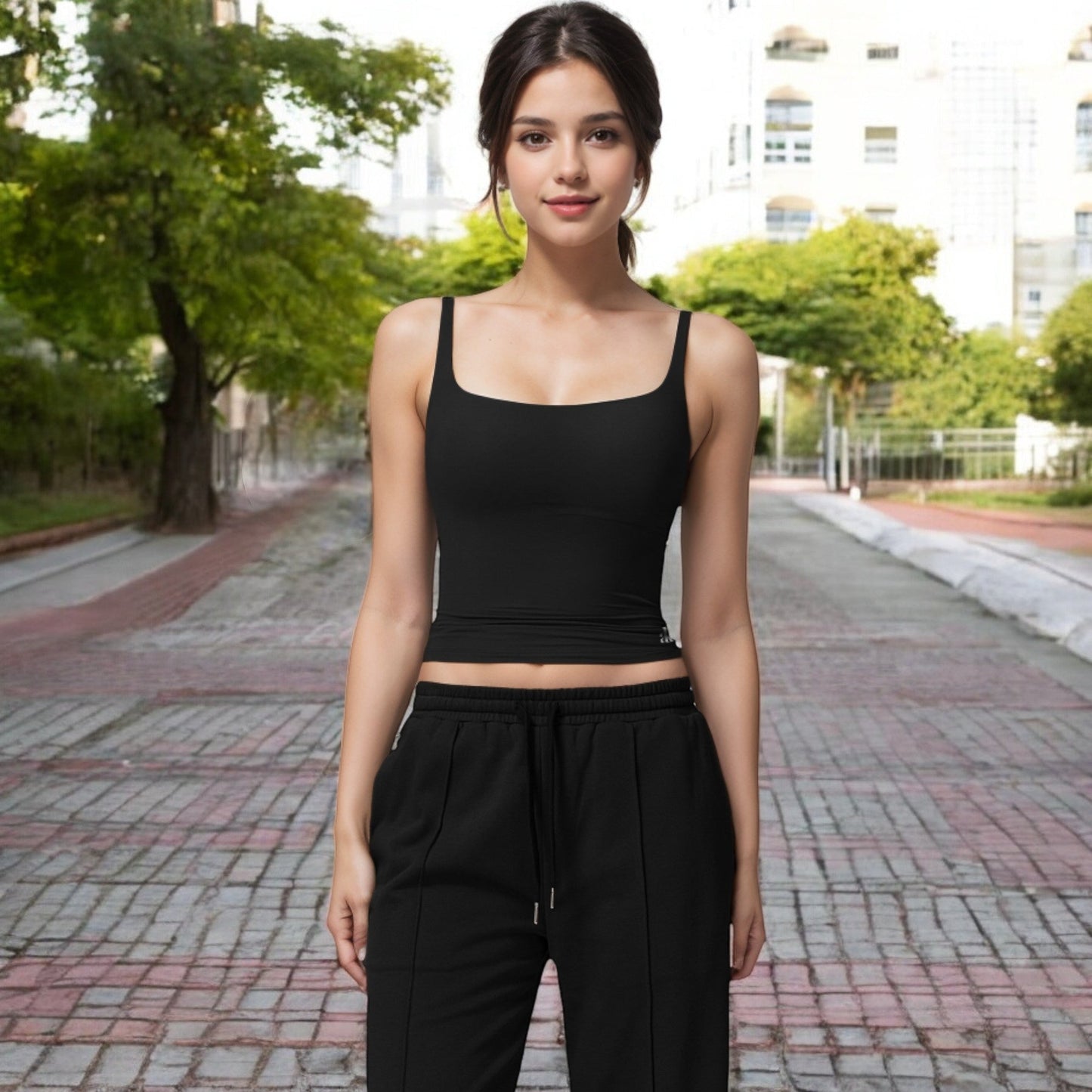 Square Neck Sleeveless Tank Top with Stretch Fit