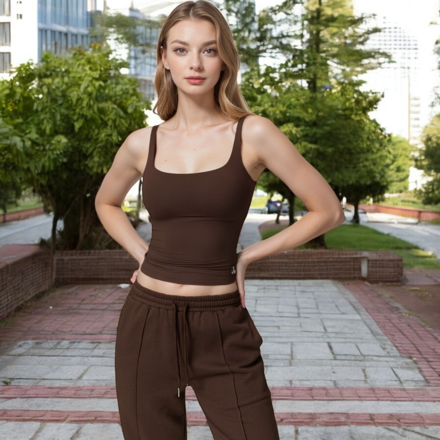 Square Neck Sleeveless Tank Top with Stretch Fit
