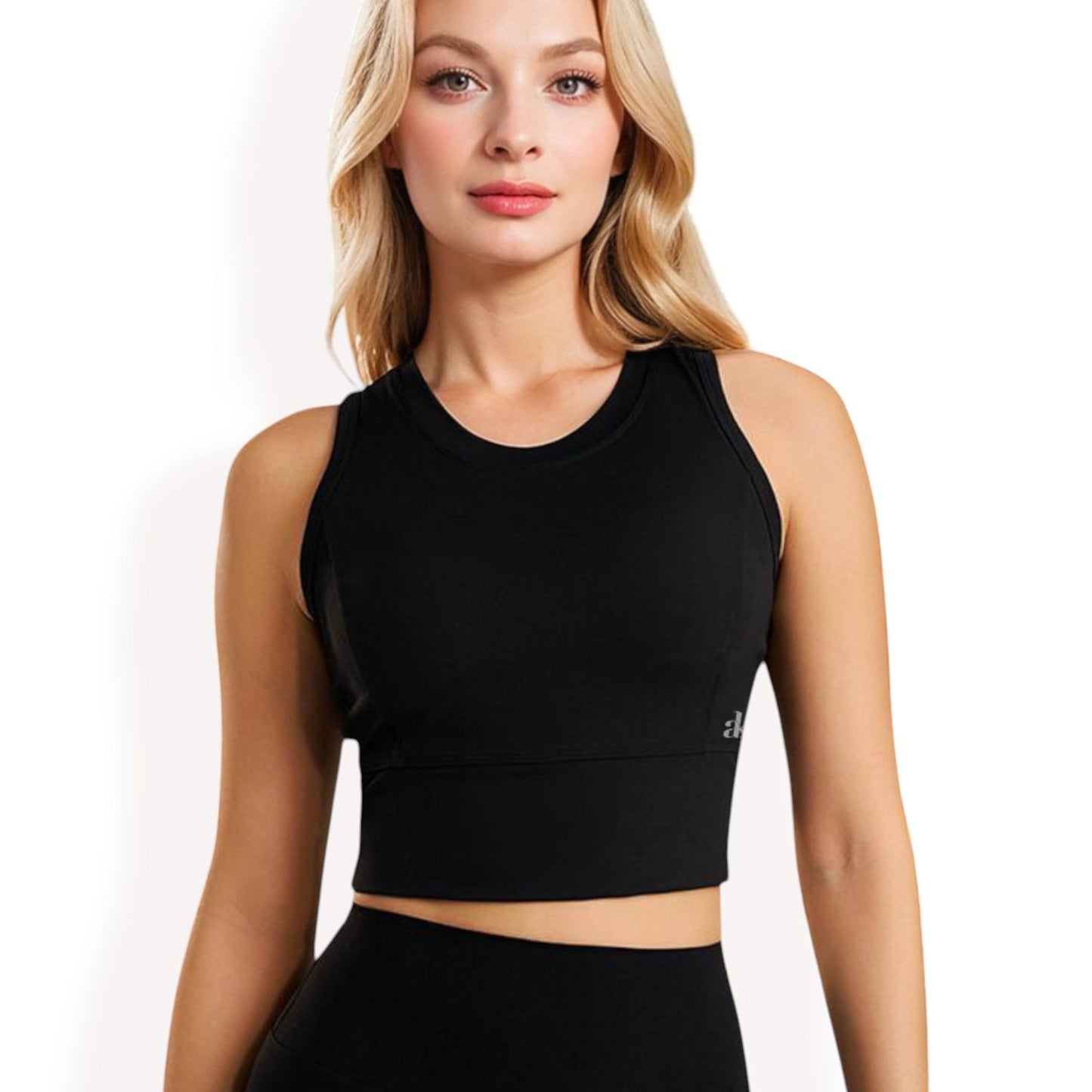Sleeveless Cropped Sports Top with Crew Neck