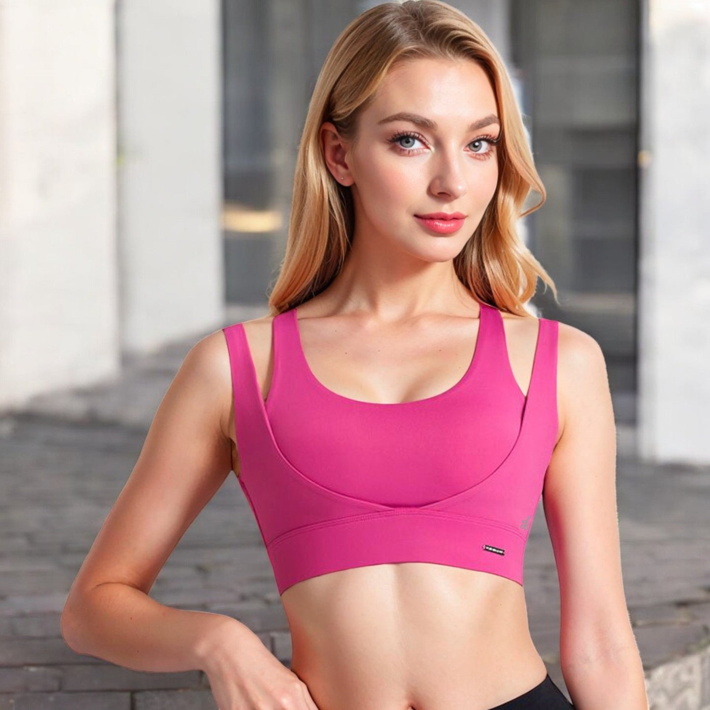 Double Strap Scoop Neck Sports Bra with Wide Underband