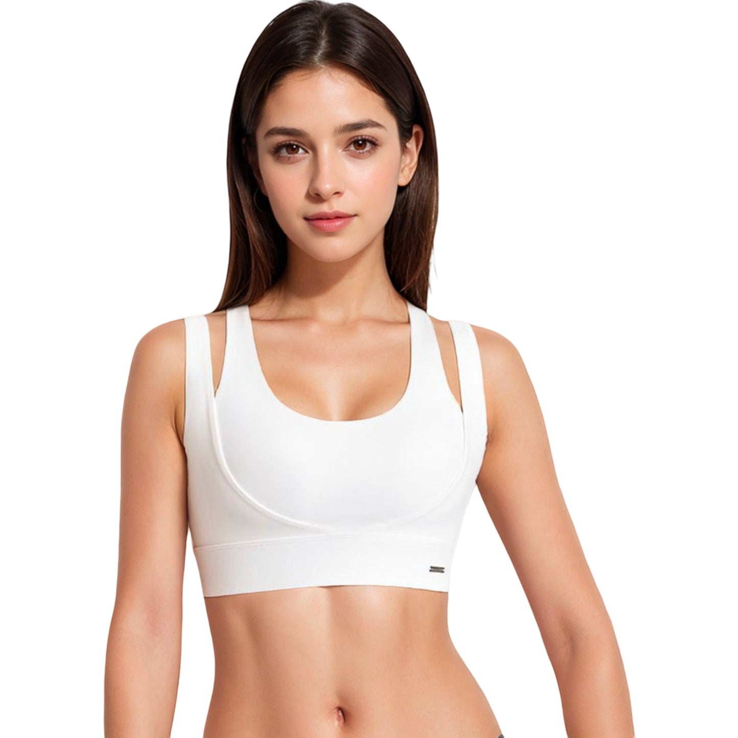 Double Strap Scoop Neck Sports Bra with Wide Underband