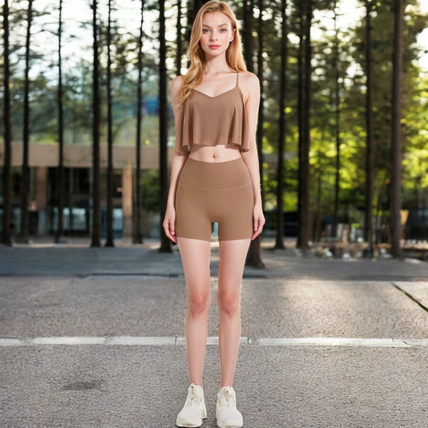 High-Waisted Stretchy Biker Shorts with Back Pocket