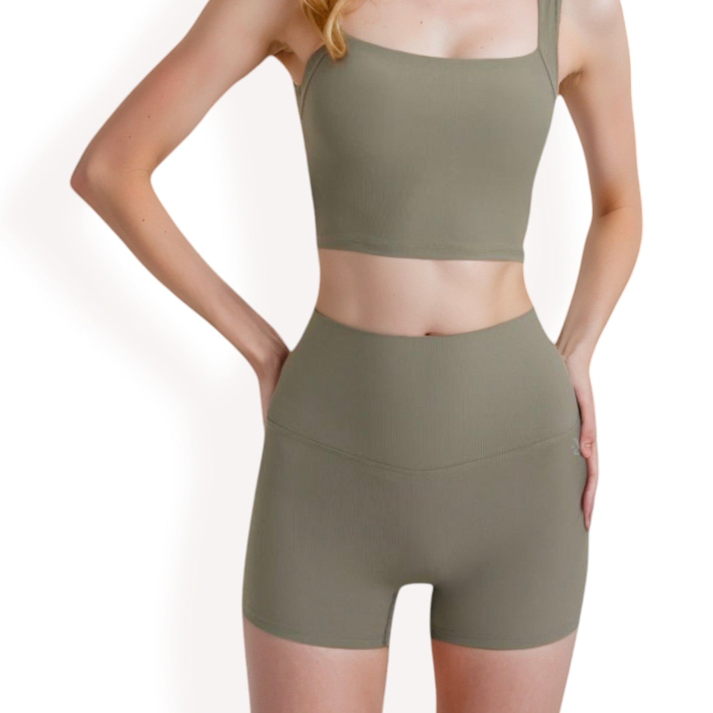 High-Waisted Ribbed Shorts with Crisscross Back Detail