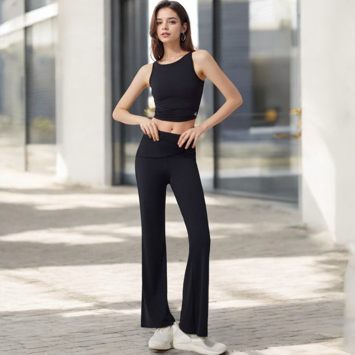 High-Waisted Flare Pants with Twist Knot Detail