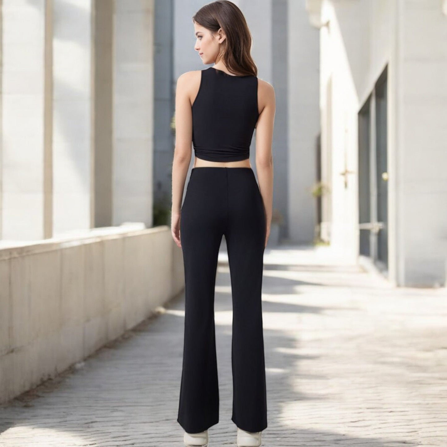 High-Waisted Flare Pants with Twist Knot Detail