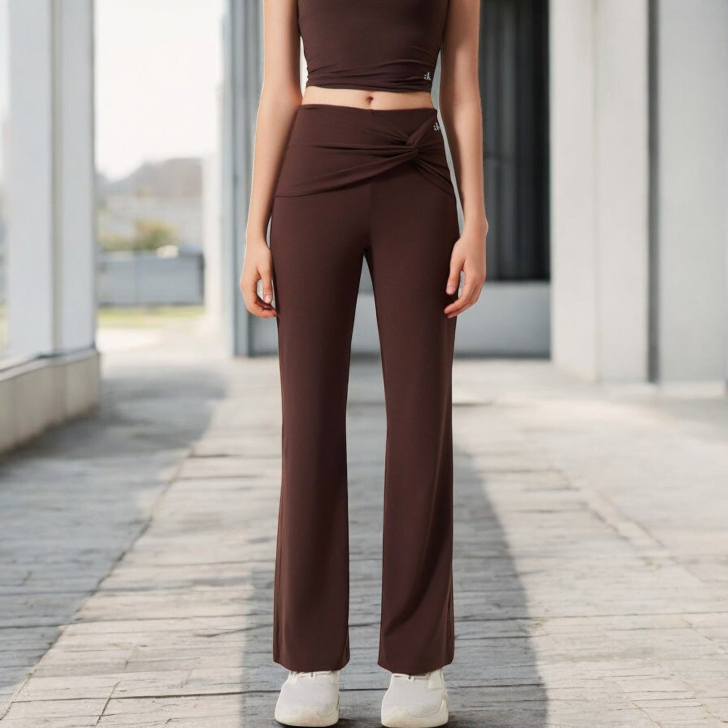 High-Waisted Flare Pants with Twist Knot Detail
