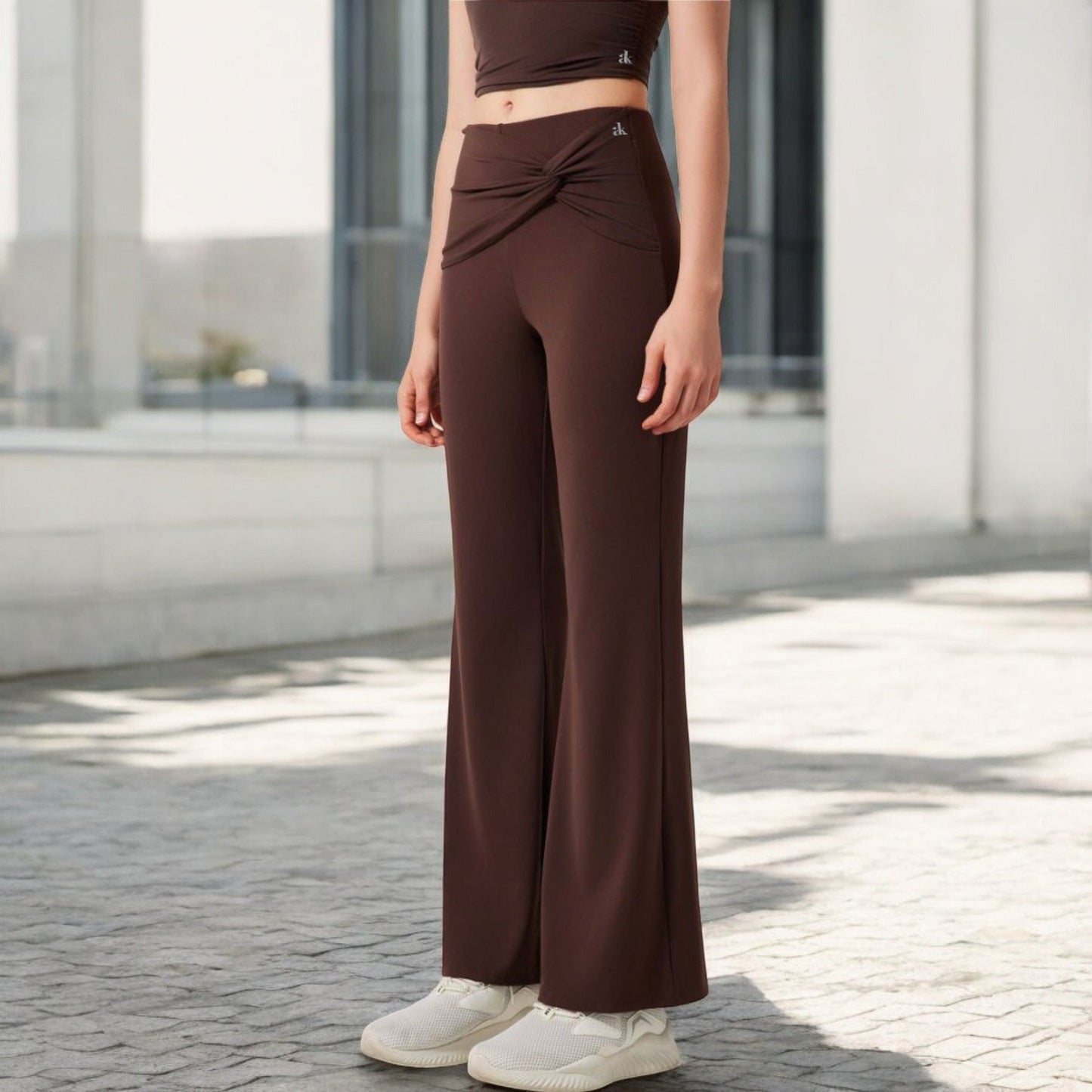High-Waisted Flare Pants with Twist Knot Detail