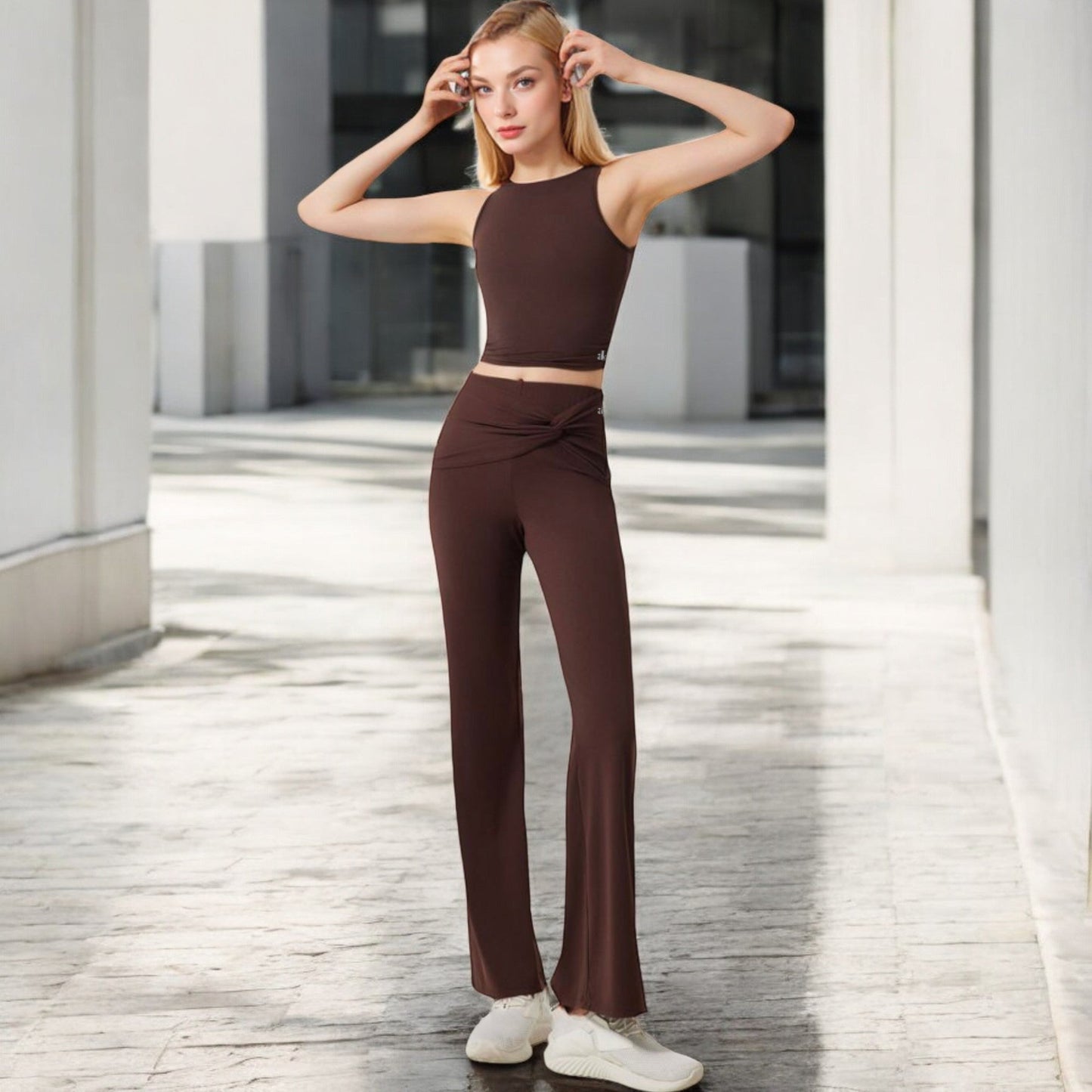 High-Waisted Flare Pants with Twist Knot Detail