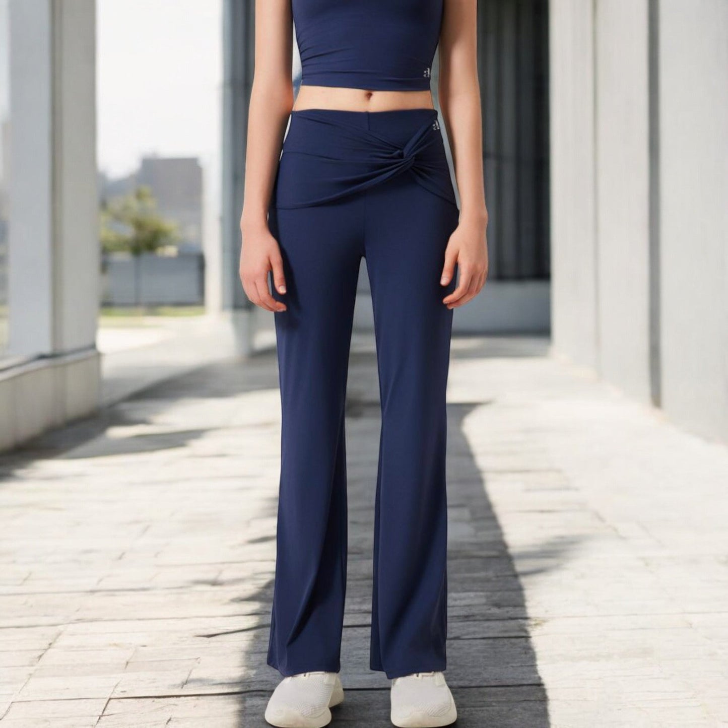 High-Waisted Flare Pants with Twist Knot Detail