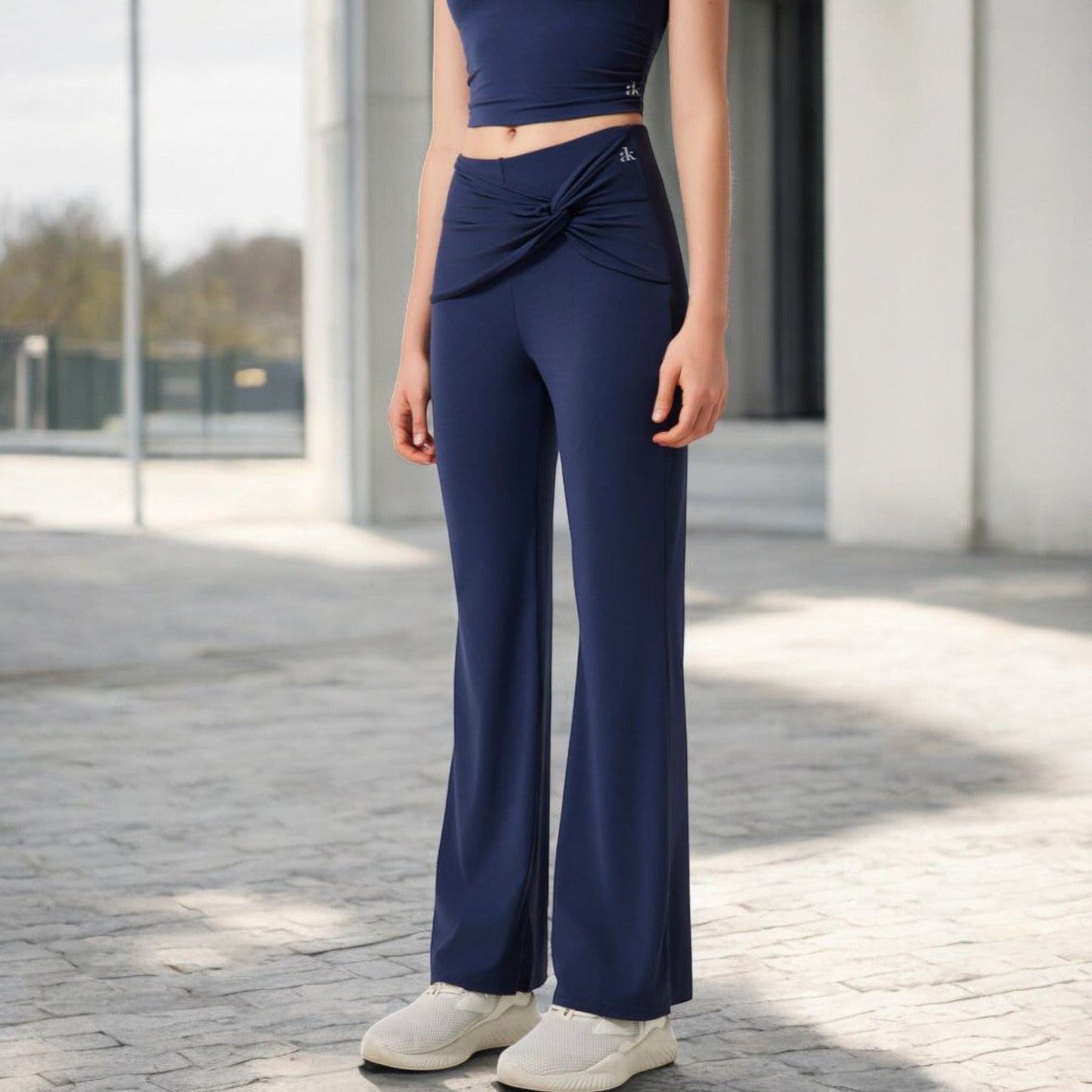 High-Waisted Flare Pants with Twist Knot Detail