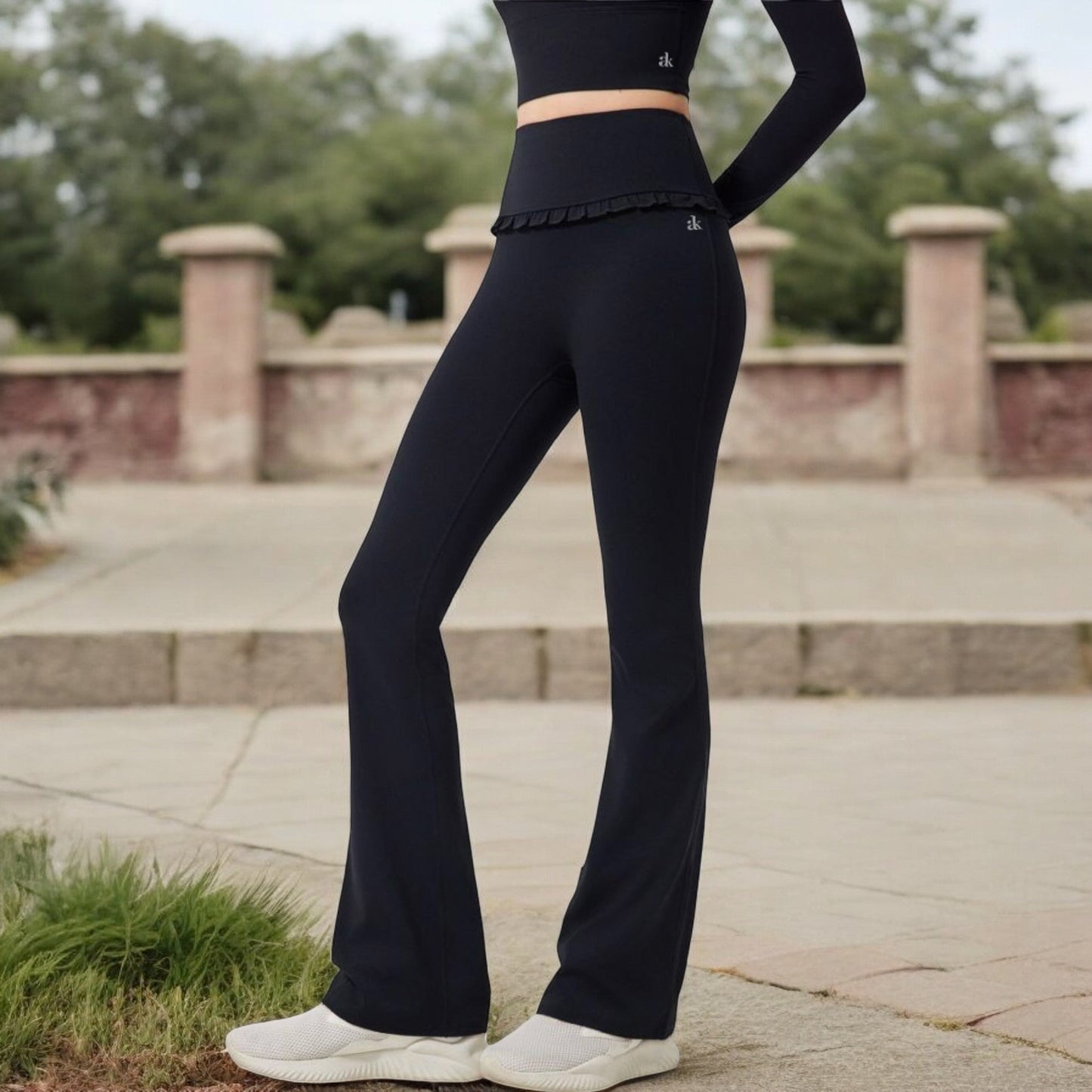 High-Waisted Flare Pants with Ruffle Waistband