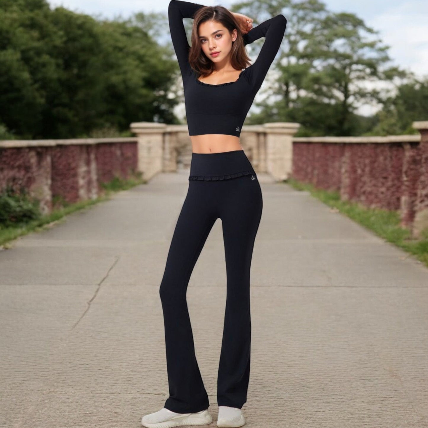 High-Waisted Flare Pants with Ruffle Waistband