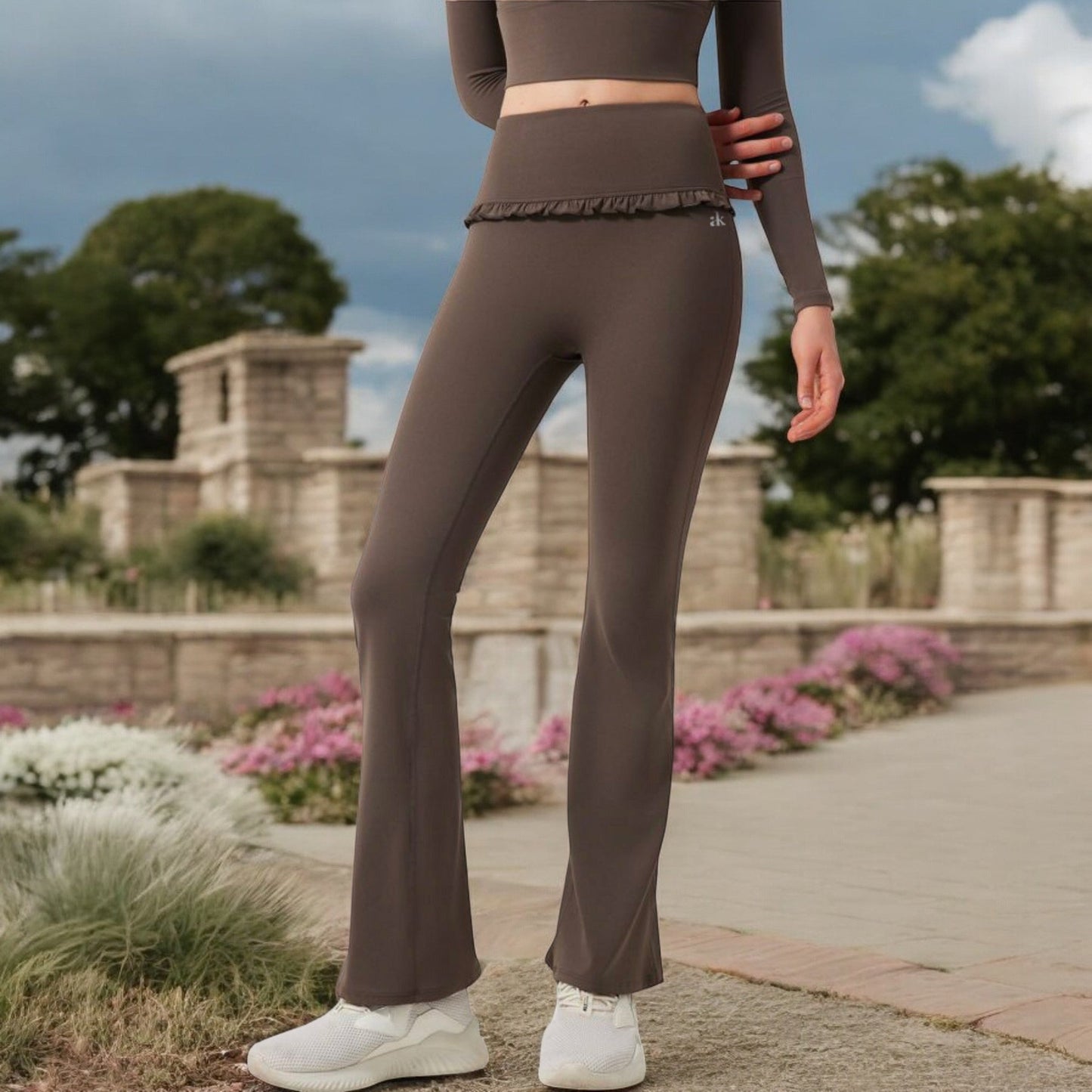 High-Waisted Flare Pants with Ruffle Waistband
