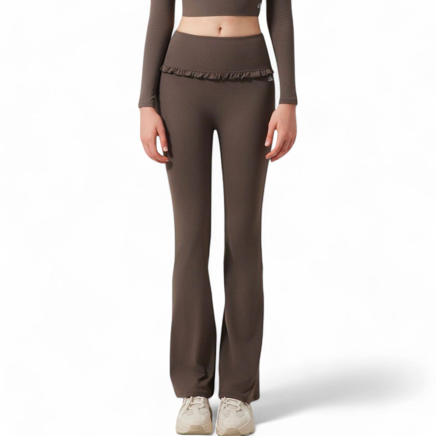 High-Waisted Flare Pants with Ruffle Waistband