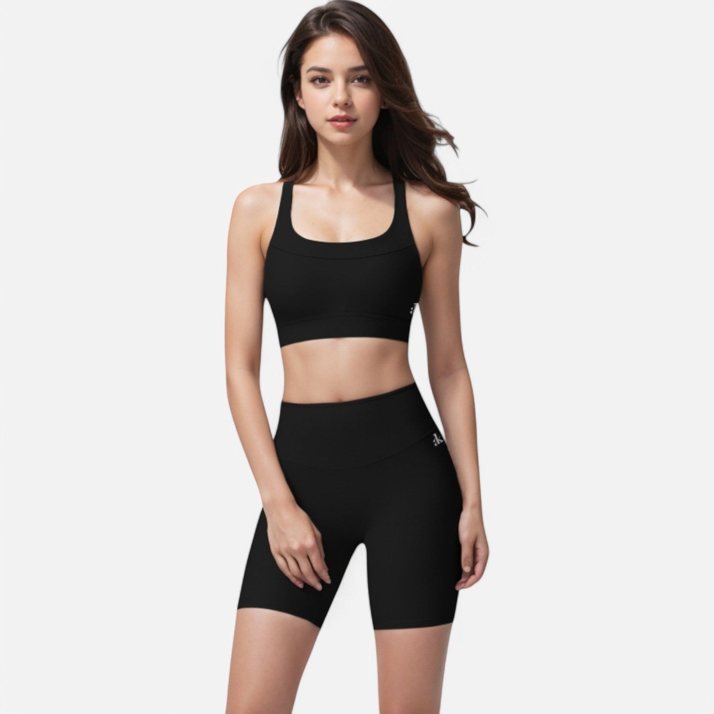 Active Women's Seamless Ribbed Sports Bra with Scoop Neck and Wide Straps