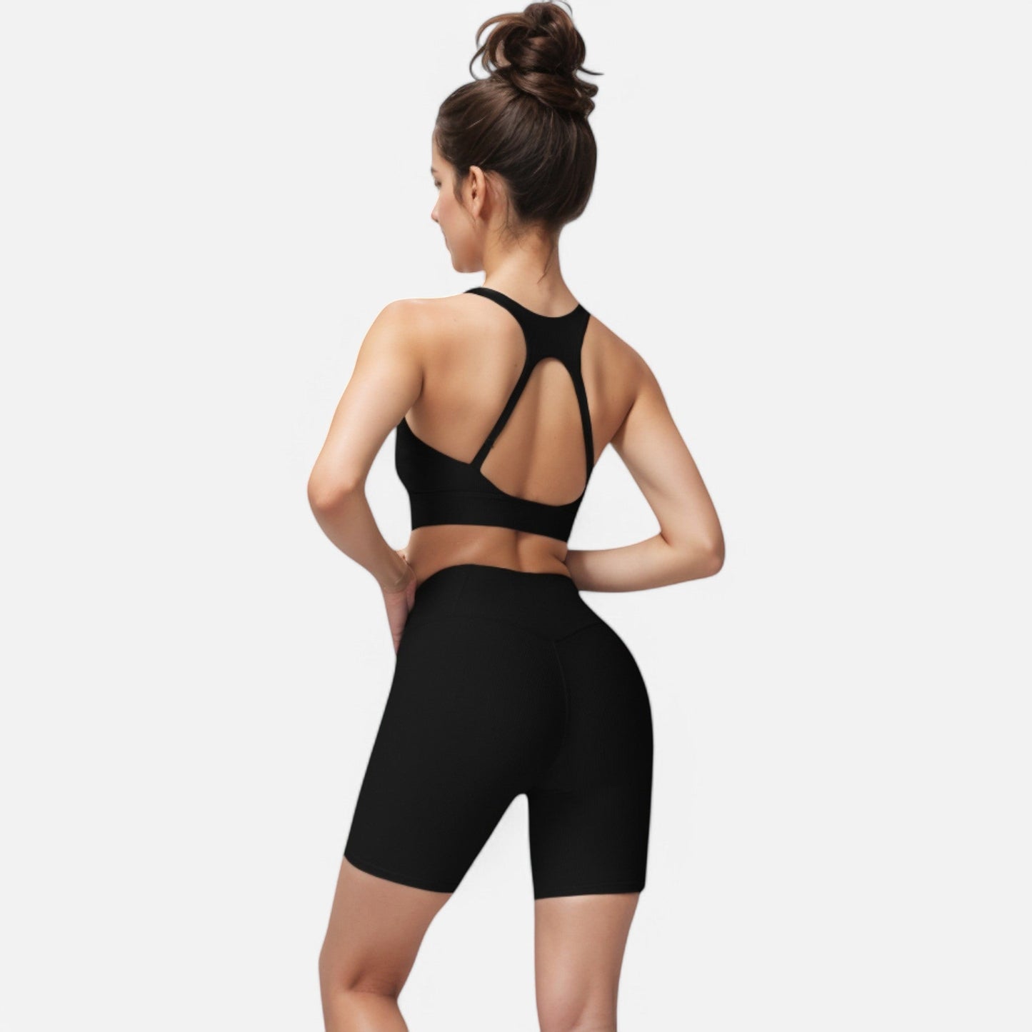 Active Women's Seamless Ribbed Sports Bra with Scoop Neck and Wide Straps