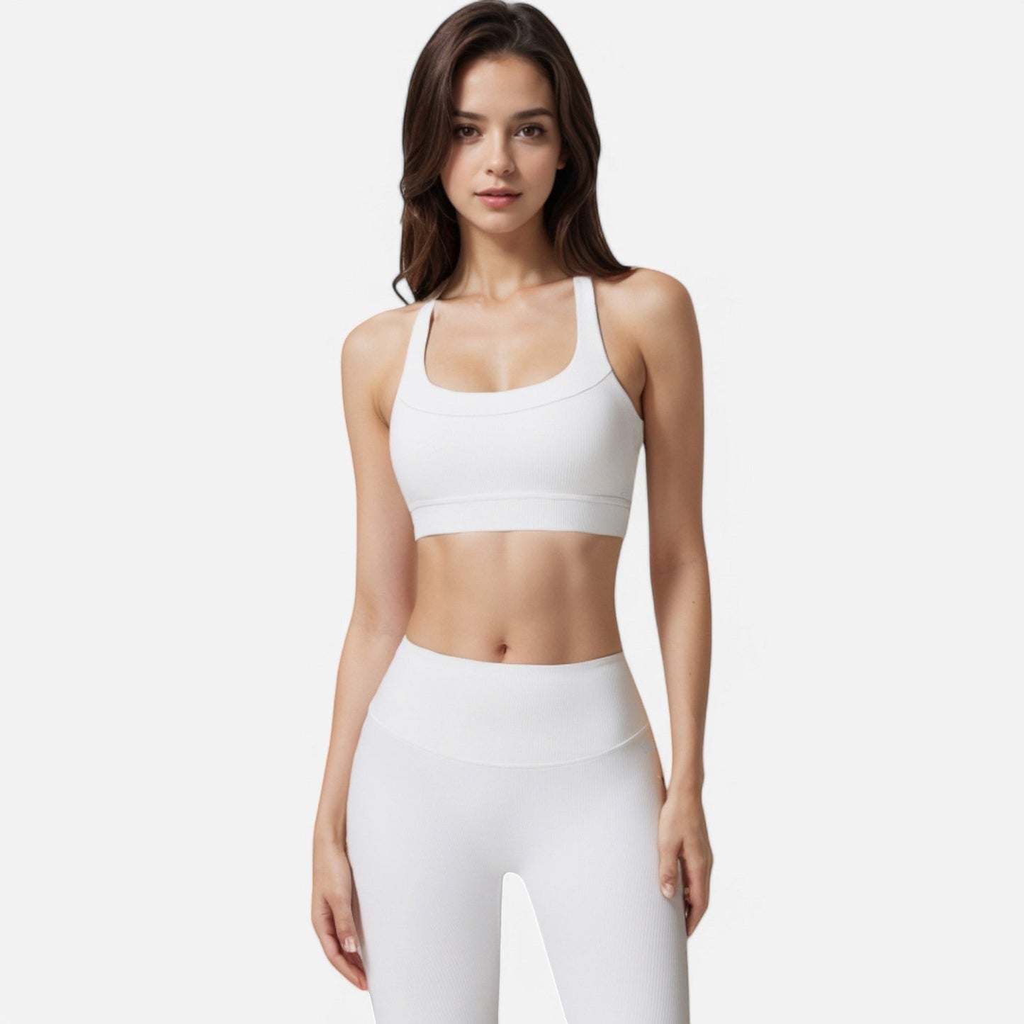 Active Women's Seamless Ribbed Sports Bra with Scoop Neck and Wide Straps
