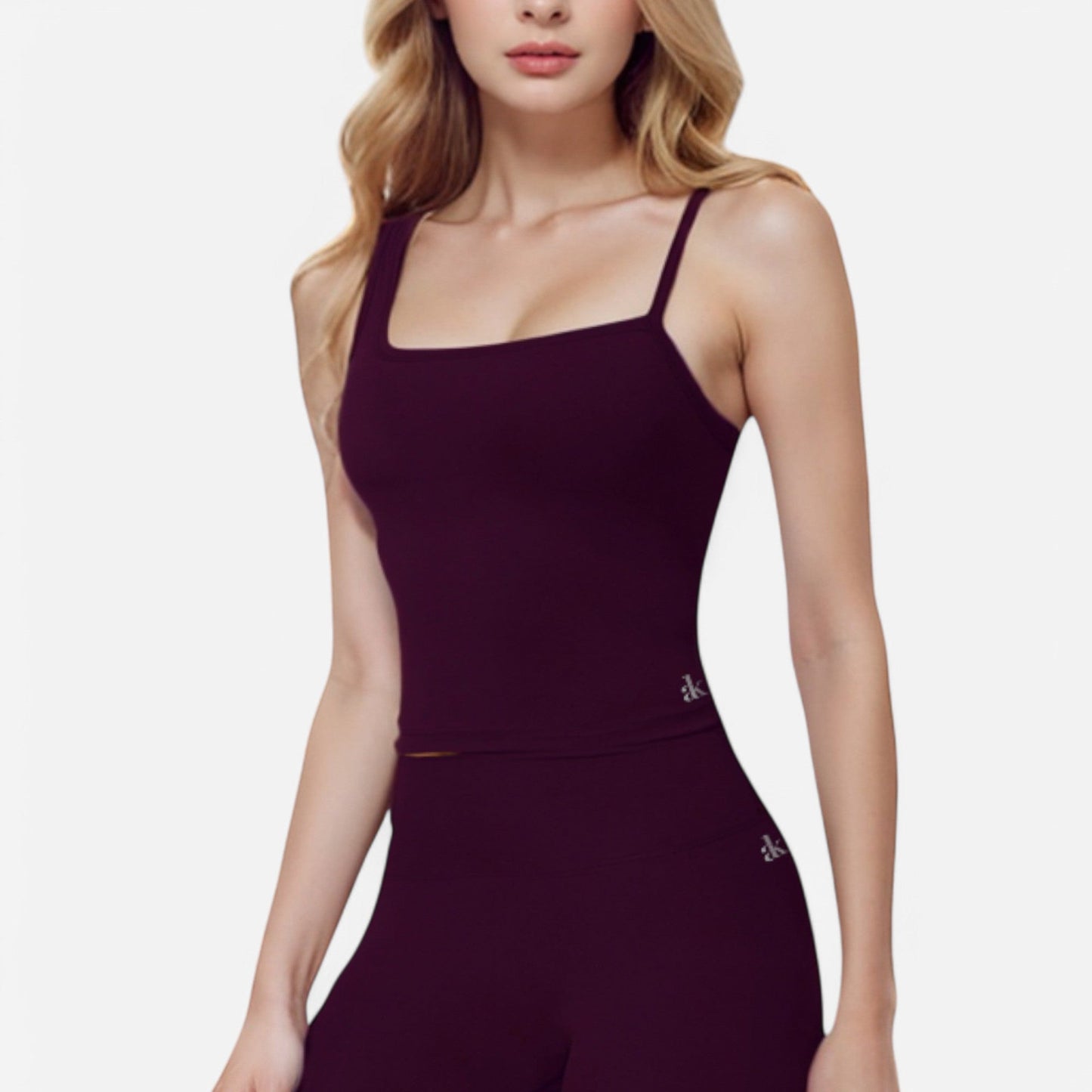 Active Women's Fitted Square Neck Tank Top with Spaghetti Straps