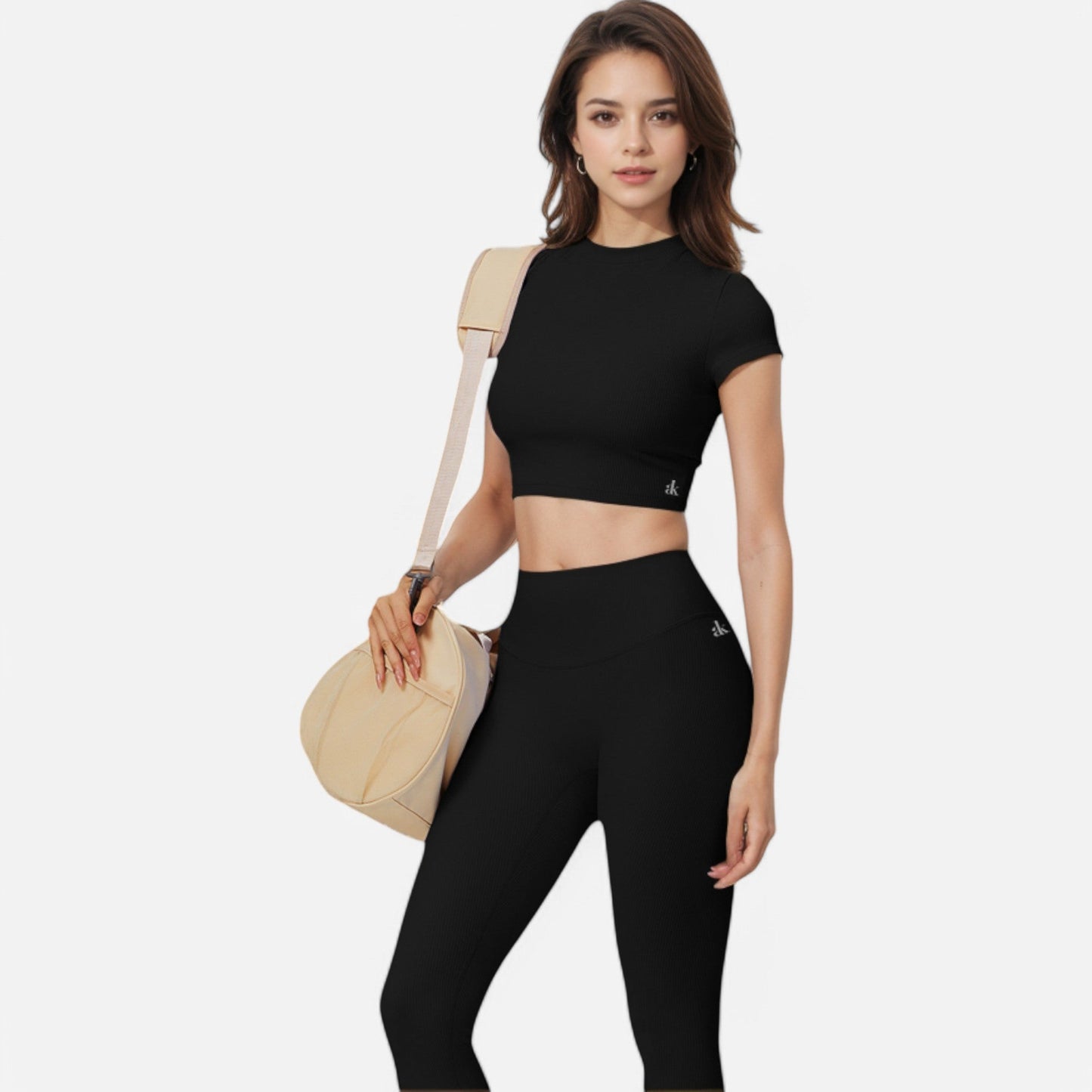 Active Women's Short Sleeve Ribbed Crop Top with Crew Neck and Stretch Fabric