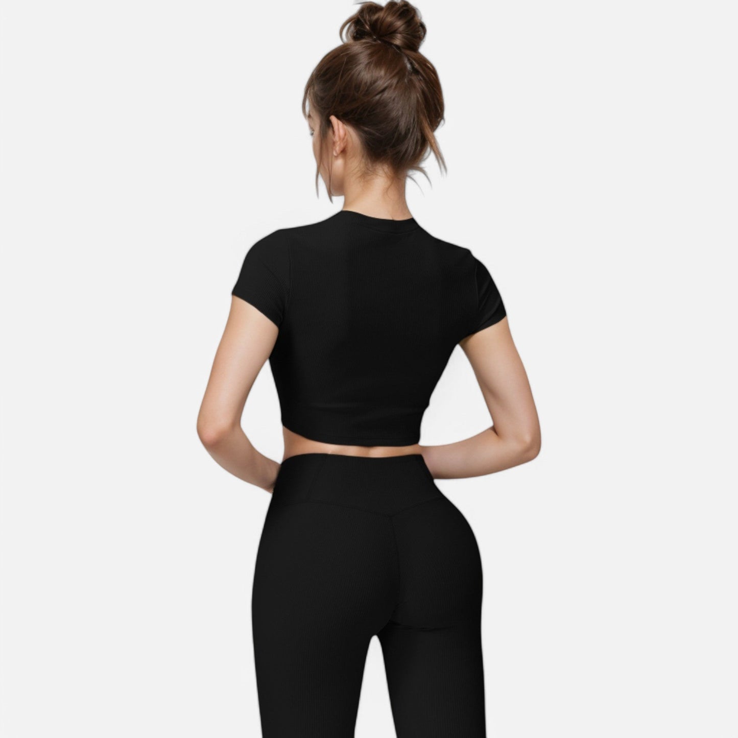Active Women's Short Sleeve Ribbed Crop Top with Crew Neck and Stretch Fabric