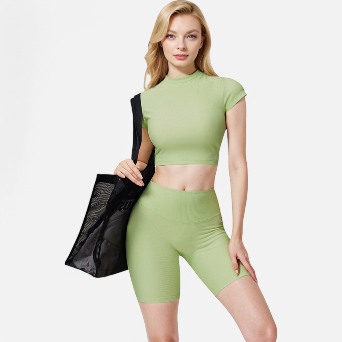 Active Women's Short Sleeve Ribbed Crop Top with Crew Neck and Stretch Fabric