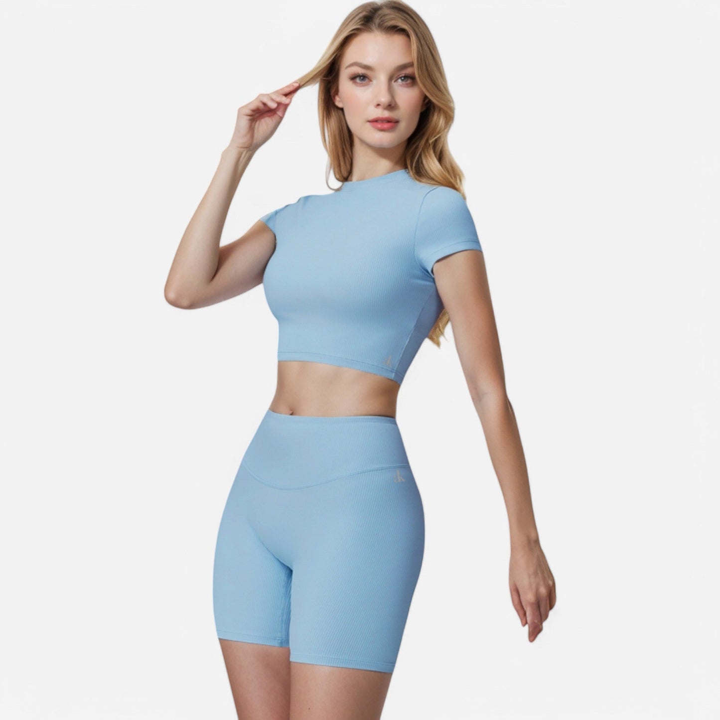 Active Women's Short Sleeve Ribbed Crop Top with Crew Neck and Stretch Fabric