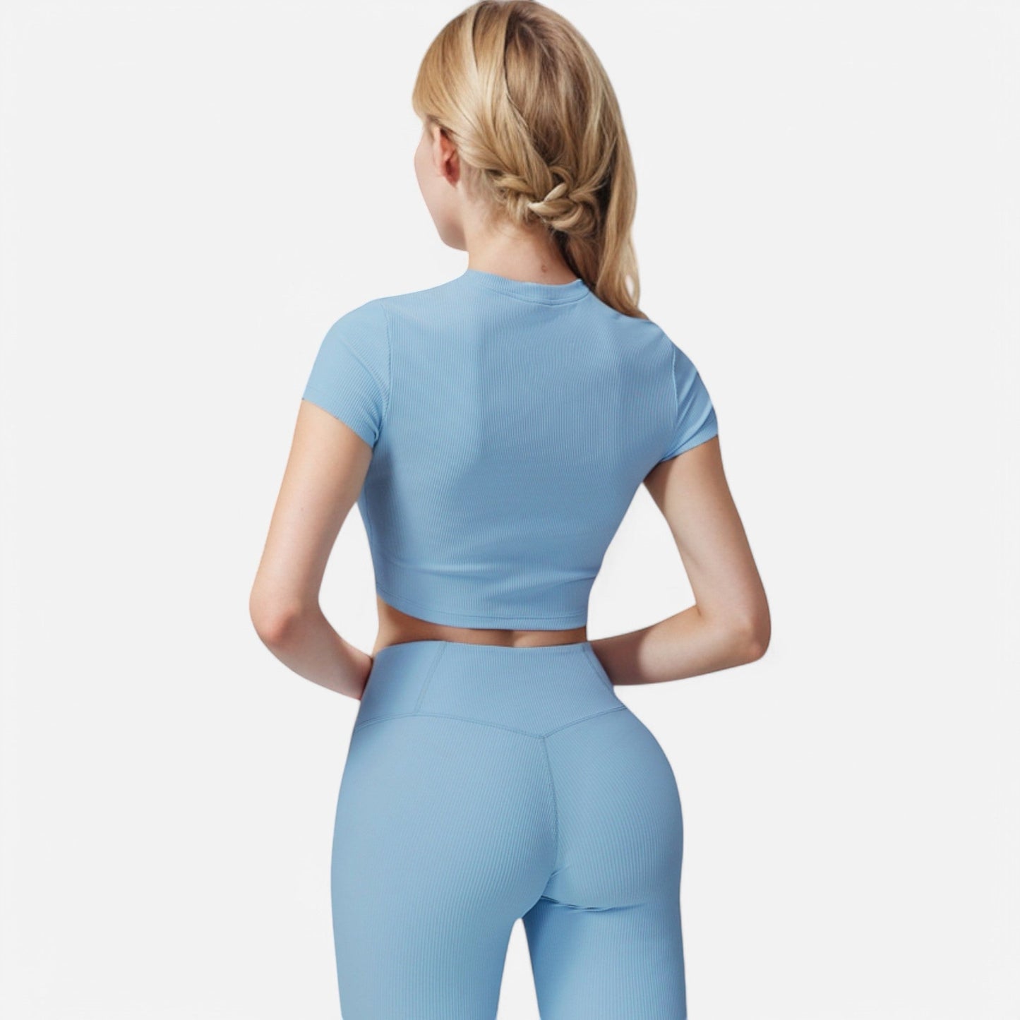 Active Women's Short Sleeve Ribbed Crop Top with Crew Neck and Stretch Fabric