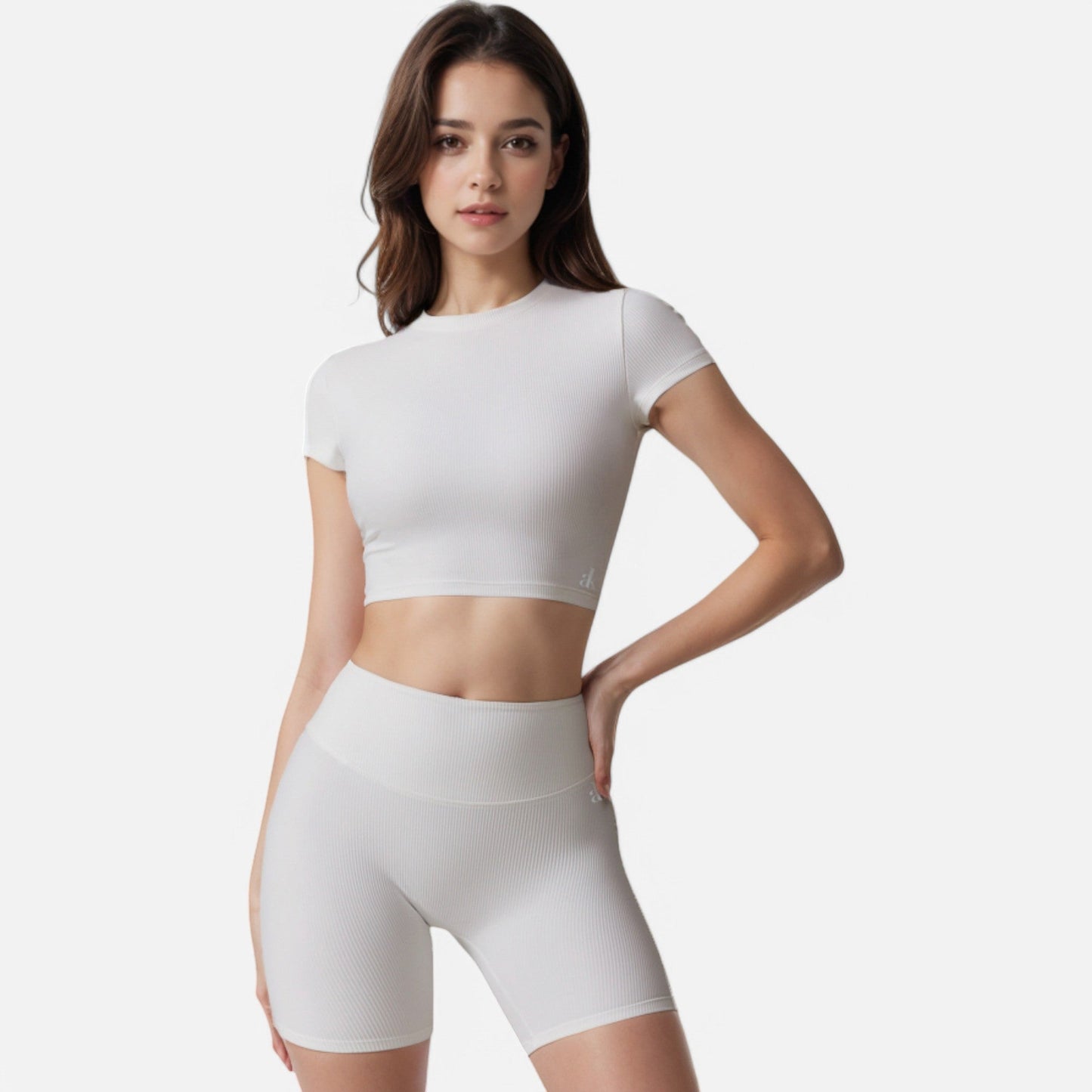 Active Women's Short Sleeve Ribbed Crop Top with Crew Neck and Stretch Fabric
